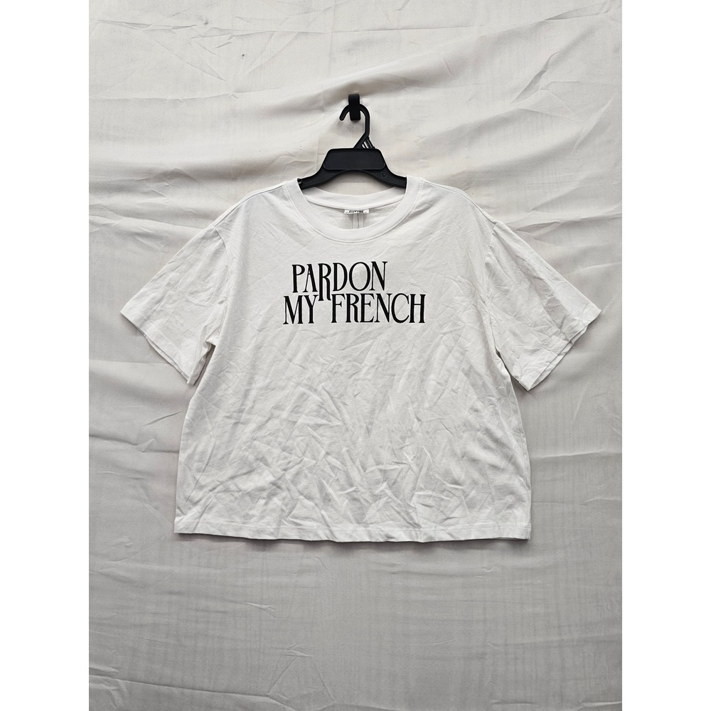Future Collective Womens Graphic Pardon My French White Cotton Casual Size Large